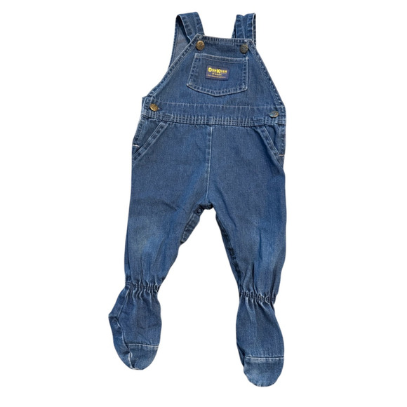 Vintage Baby Oshkosh B’gosh Vestbak Denim Overalls Footie 6-9 mo. Blue USA 🇺🇸 - Picture 1 of 8